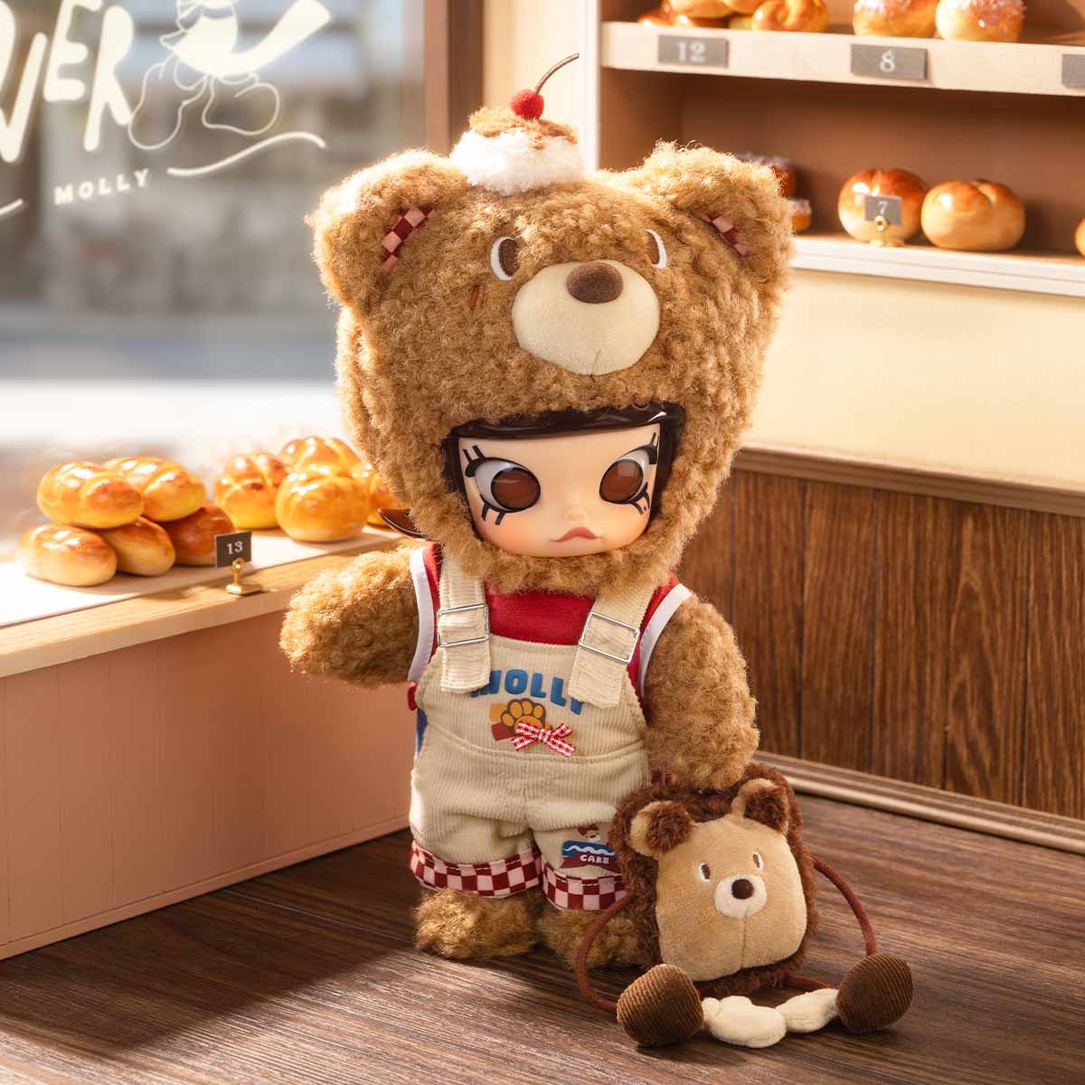 Bear Bread 1/8 Collectible Figure – Designer Art Toy with Plush Backpack & Retro Outfit - Image 3