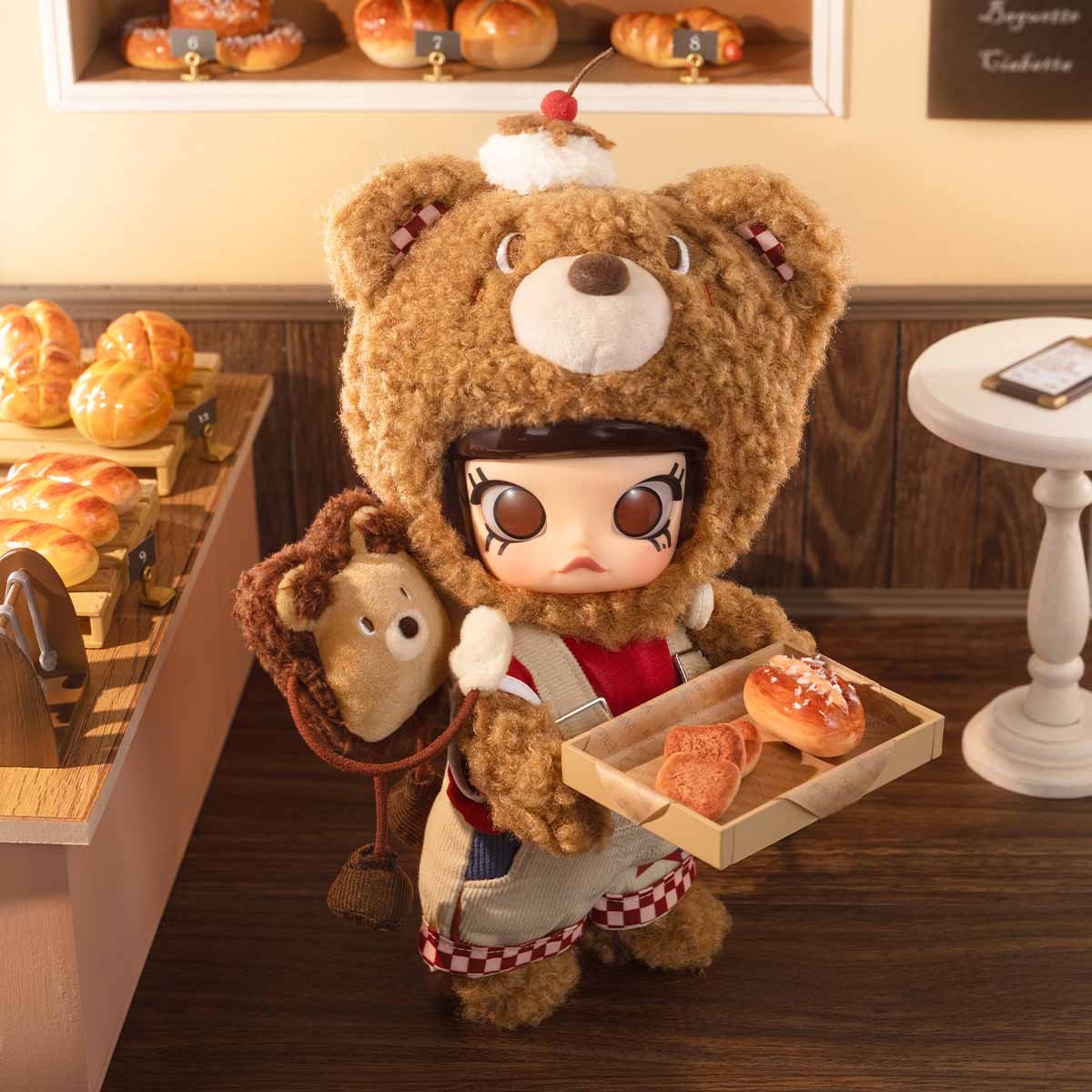 Bear Bread 1/8 Collectible Figure – Designer Art Toy with Plush Backpack & Retro Outfit - Image 2
